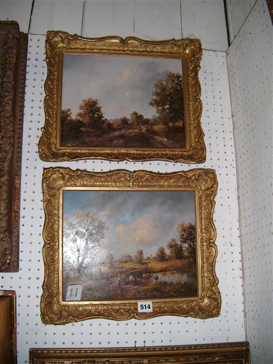 H. Baumann, early 20th century British/Dutch School, oil on plywood panel, The Hay Cart and another